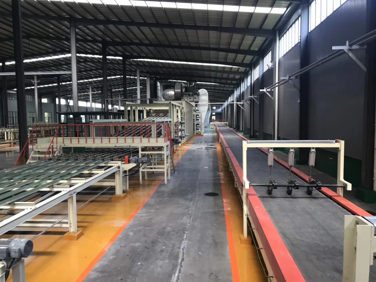 Gypsum production machinery inside the factory